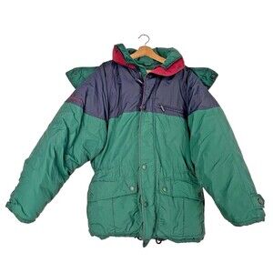 VINTAGE Eddie Bauer Jacket Mens green Goose Down Puffer Insulated Hooded sz M.